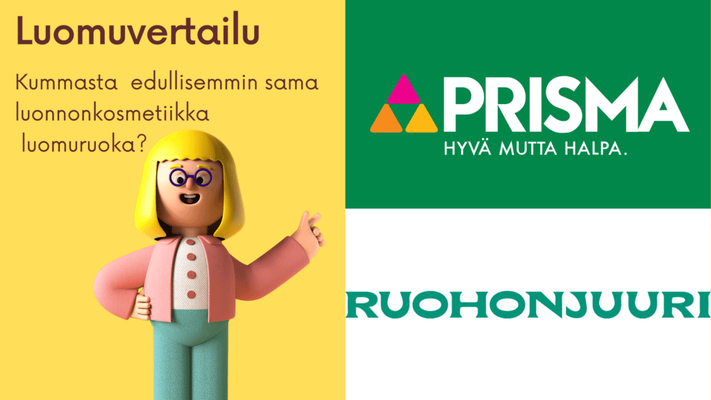 Prisma, Ruohonjuuri vai Hyvinvoinnin? Luomuruoka & kosmetiikka  hintavertailu 7/2022.